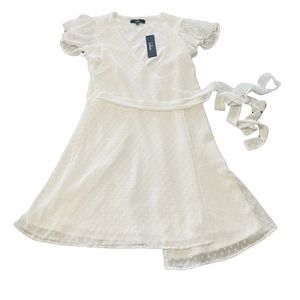 Lulus Dress Women's Small White Swiss Dot Flutter Sleeve Wrap Mini Dress Lined